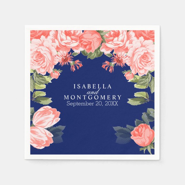 Botaniska Mörk blått och korallblommor Pappersservett (Framsidan)