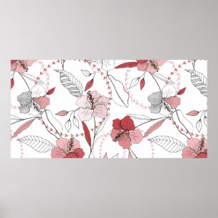 Botaniska motiv. Isolerad sömlös blomma mönster Poster