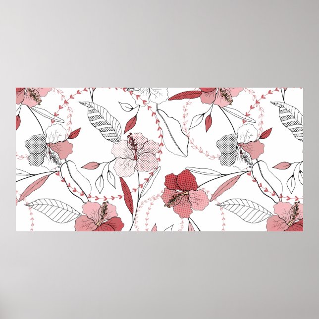 Botaniska motiv. Isolerad sömlös blomma mönster Poster (Framsidan)