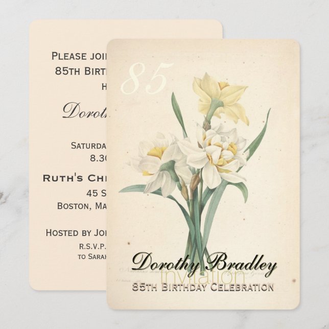 Botaniska Narcissus 85:e födelsedagsinbjudan Inbjudningar (Fram/baksida)