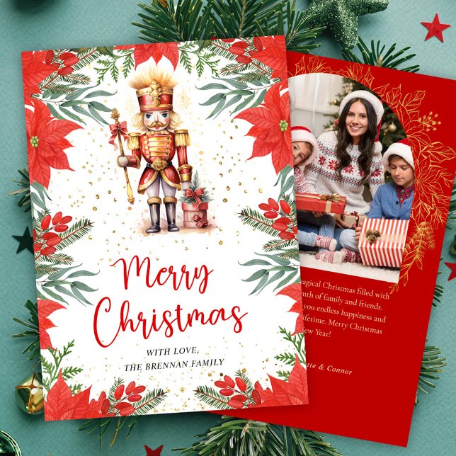 Botaniska Nutcracker Photo God jul Julkort (Botanical Nutcracker Photo Merry Christmas Holiday Card)