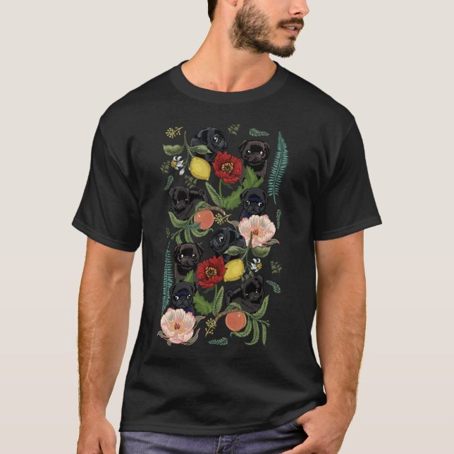Botaniska och svarta Pugs Classic T-Shirt 231 (Framsida)