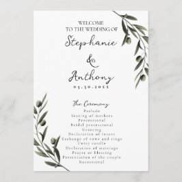 Botaniska Olive Gren Löv Italienska Bröllop Program
