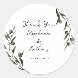 Botaniska Olive Gren Löv Italienska Bröllop Runt Klistermärke