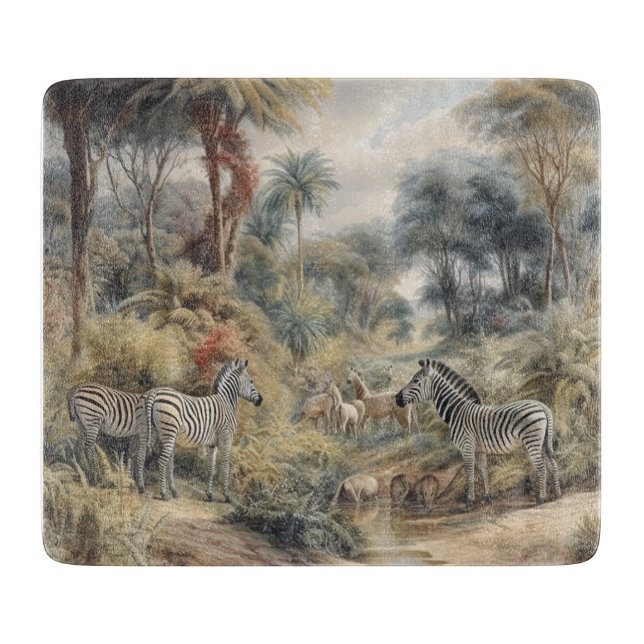 Botaniska områden med zebror och lejon i oasis (Framsidan)