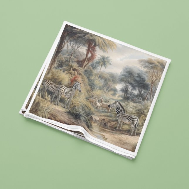 Botaniska områden med zebror och lejon i oasis pappersservett (Skapare uppladdad)