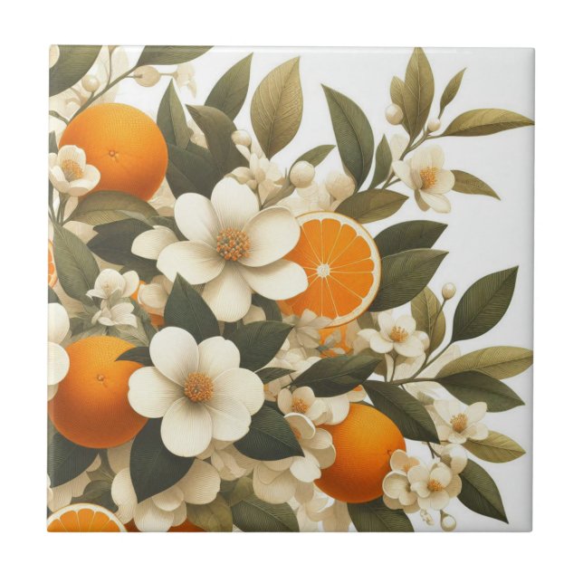 botaniska orangar av blommor kakelplatta (Framsidan)