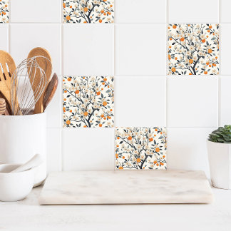 botaniska orangar av blommor kakelplatta