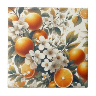 botaniska orangar av blommor kakelplatta