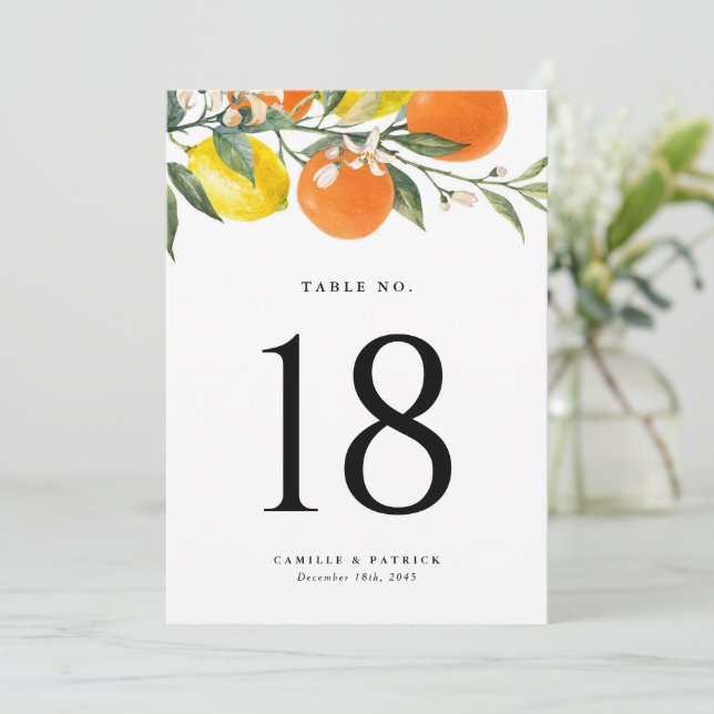Botaniska Orangar och Lemons Bröllop Bordsnummer (Stående Fram)