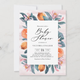 Botaniska Orangar och Rosa Blommar Babykläder Inbjudningar