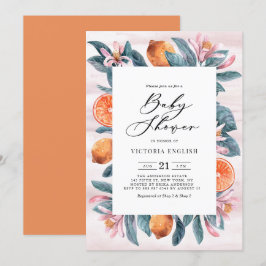 Botaniska Orangar och Rosa Blommar Babykläder Inbjudningar