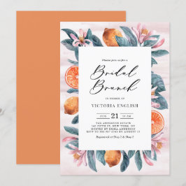 Botaniska Orangar och Rosa Blommar Möhippa Brunch Inbjudningar