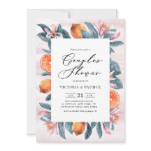 Botaniska Orangar och Rosa Blommar Par Shower