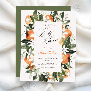 Botaniska orange blad vattenfärg baby shower inbjudningar