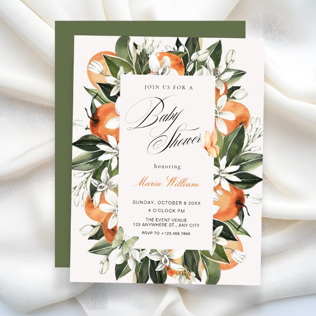 Botaniska orange blad vattenfärg baby shower inbjudningar (Skapare uppladdad)