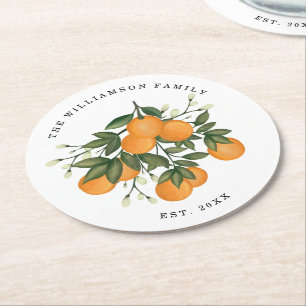 Botaniska Orangen Citrus Kärlek Underlägg Papper Rund
