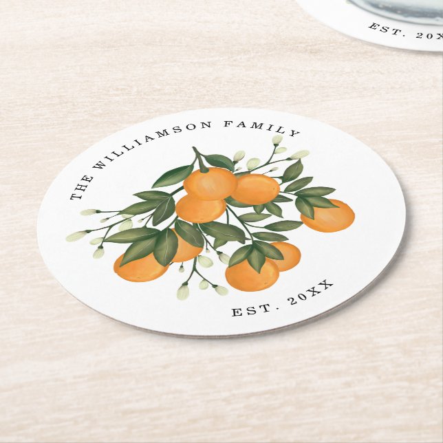 Botaniska Orangen Citrus Kärlek Underlägg Papper Rund (Vinklad)