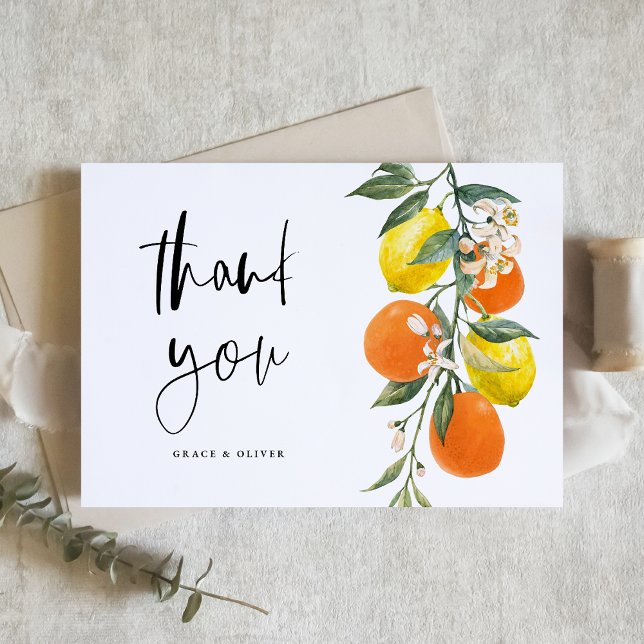 Botaniska Orangen och Lemon Garland Bröllop Tack Kort (Botanical Orange and Lemon Garland Wedding Thank You Card)