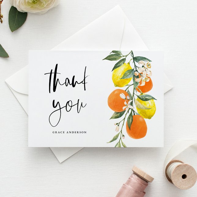 Botaniska Orangen och Lemon Studenten Tack Vykort (Botanical Orange and Lemon Graduation Thank You Postcard)