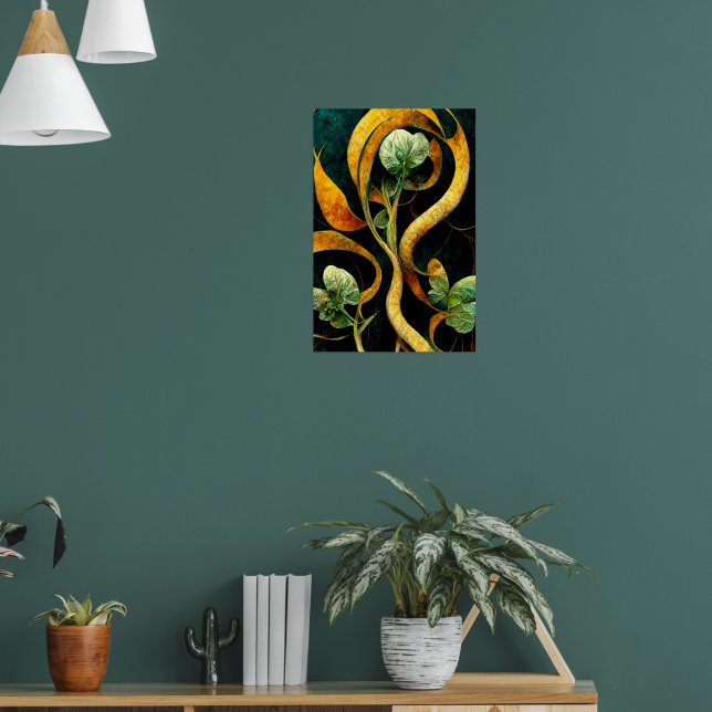 Botaniska orkidégröna och guld poster (Vardagsrum 1)