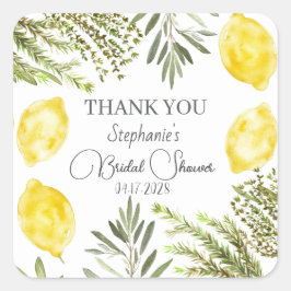 Botaniska örter citroner akvarell bröllopsdusch  fyrkantigt klistermärke