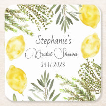 Botaniska örter citroner akvarell bröllopsdusch 