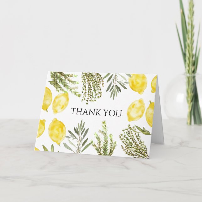 Botaniska Örter Lemons Watercolor Tack Inbjudan (Framsida)