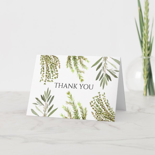 Botaniska Örter Rosemary Watercolor Tack Inbjudan (Framsida)