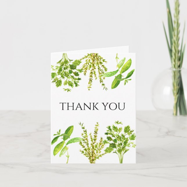 Botaniska Örter Thyme Mint Watercolor Tack Inbjudan (Framsida)