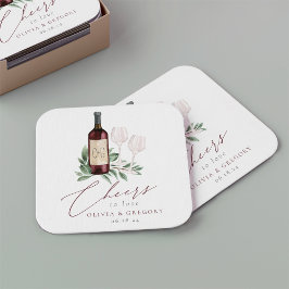 Botaniska ost i Watercolor Red Vin till Kärlek Underlägg Papper Kvadrat