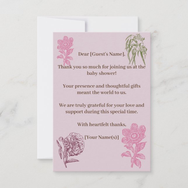 Botaniska peony Eucalyptus Baby Shower Tack Kort (Framsida)