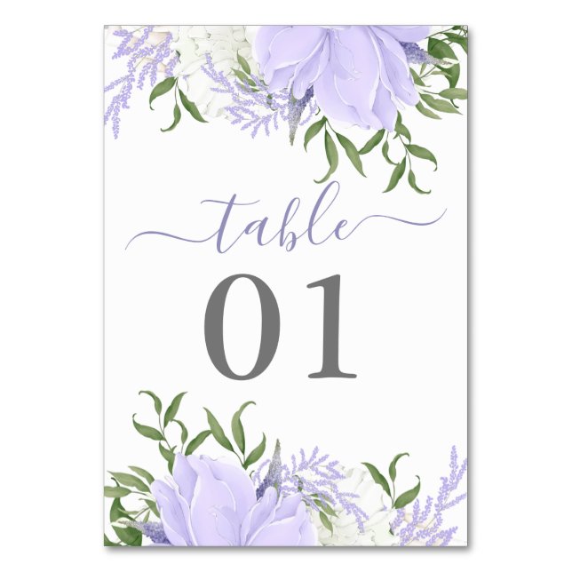 Botaniska Periwinkle Watercolor Bröllop Bordsnummer (Framsidan)