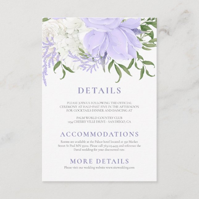 Botaniska Periwinkle Watercolor Bröllop Tilläggskort (Framsida)