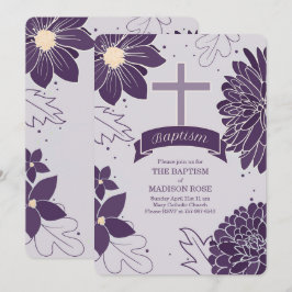 Botaniska plommon för flickor med Kor-baptism Inbjudningar