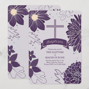 Botaniska plommon för flickor med Kor-baptism Inbjudningar