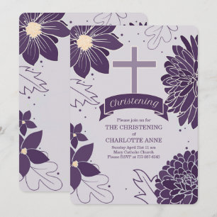 Botaniska plommon för flickor med Kor Christening Inbjudningar