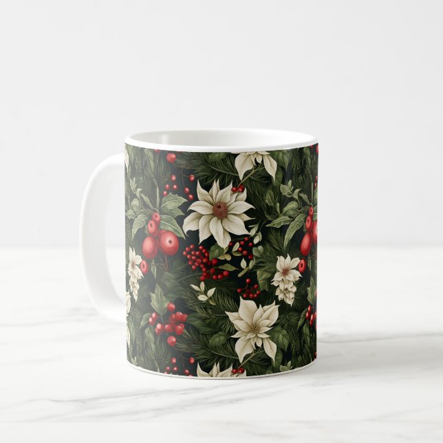 Botaniska Poinsettia-julen Mönster Kaffemugg (Framsida vänster)