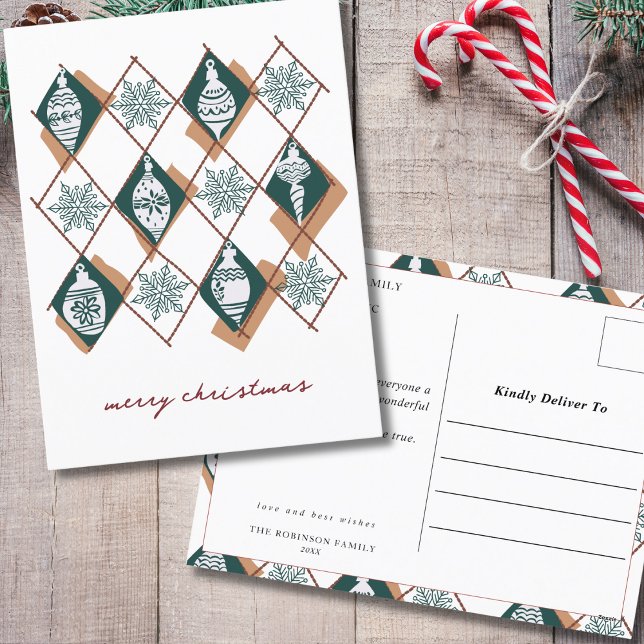 Botaniska prydnadsföremål God jul typografi Helg Vykort (Skapare uppladdad)