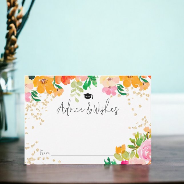 botaniska råd från guld glitter blommigt studenten tilläggskort (Gold glitter floral botanical advice graduation enclosure card)