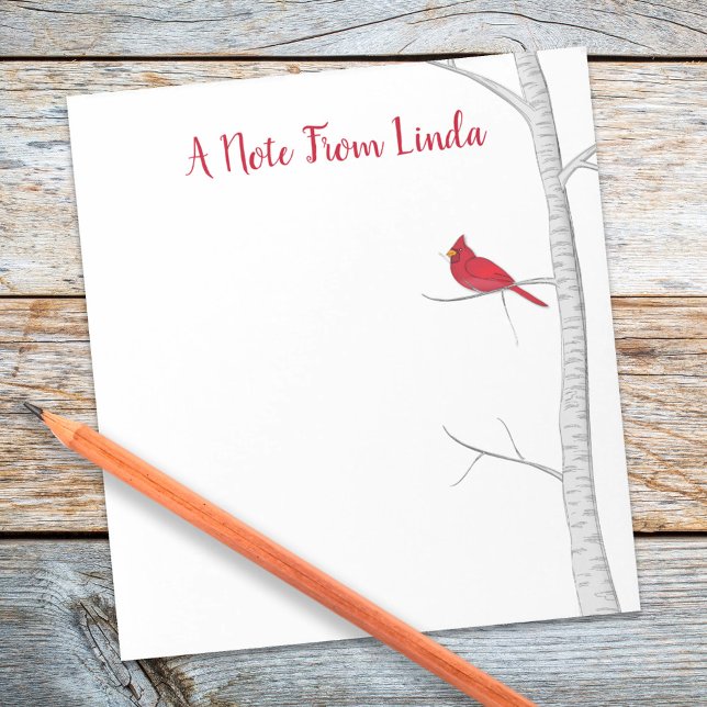 Botaniska rödkardinalEleganten Winter Woodland Anteckningsblock (Watercolor winter red cardinal birch tree notepad
)