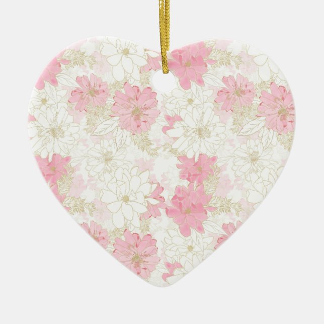 Botaniska Rosa Guld Flowers Julgransprydnad Keramik (Framsidan)