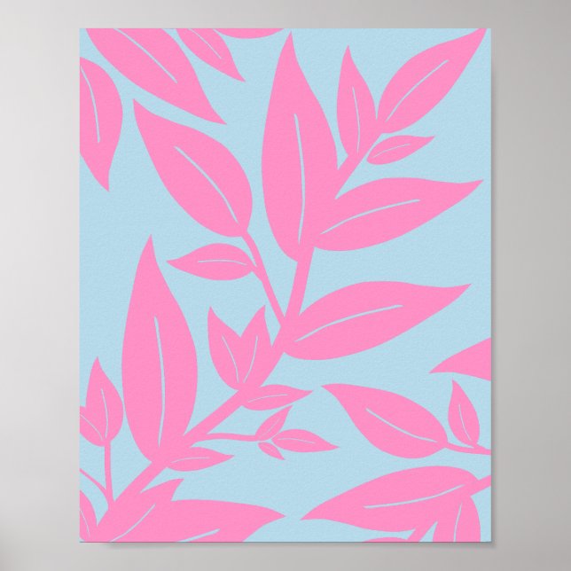 Botaniska rosa och blå Löv Poster (Framsidan)