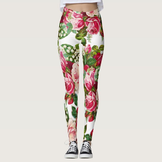 Botaniska rosa röda blom- landvintagero leggings (Framsida)