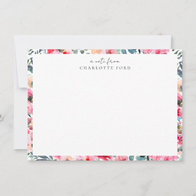 Botaniska  Rosa ros Greenery Blommigt Ram Anteckningskort (Framsida)