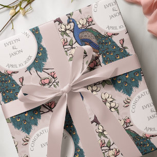 Botaniska  Rosan Bröllop Peacock & Flowers Presentpapper