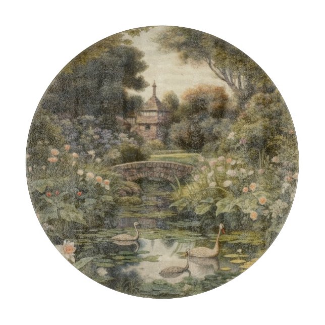 Botaniska scenen svanar i en engelsk trädgård (Framsidan)