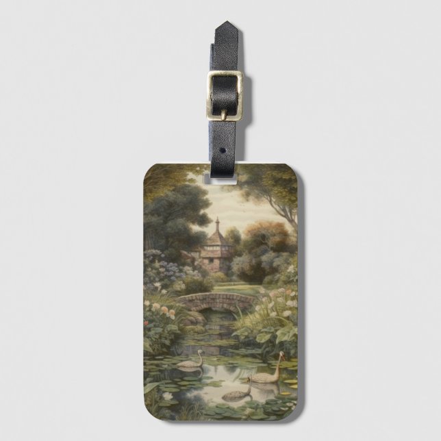 Botaniska scenen svanar i en engelsk trädgård bagagebricka (Framsida vertikal)