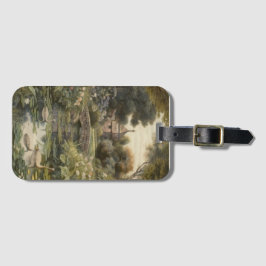 Botaniska scenen svanar i en engelsk trädgård bagagebricka