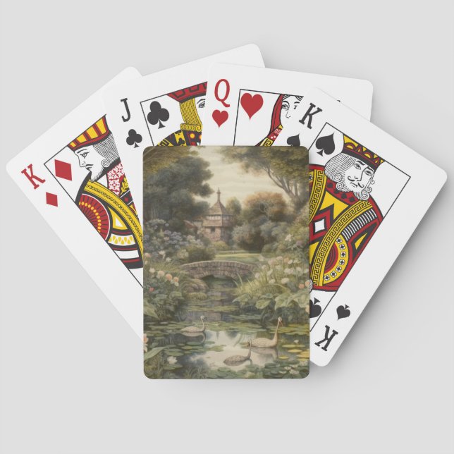 Botaniska scenen svanar i en engelsk trädgård casinokort (Baksidan)